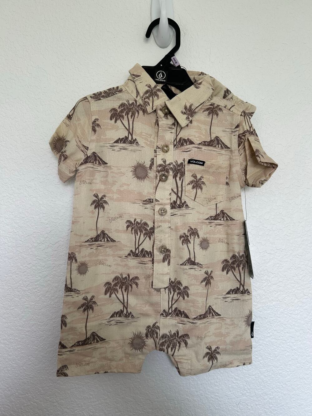 Volcom Tropical Vacation Romper and Bucket Hat Set - 6/9M